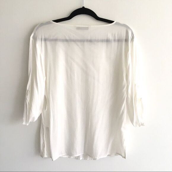 Old NAVY Scoop Neck Popover Blouse Roll Sleeves Cream XS - Picture 2 of 4